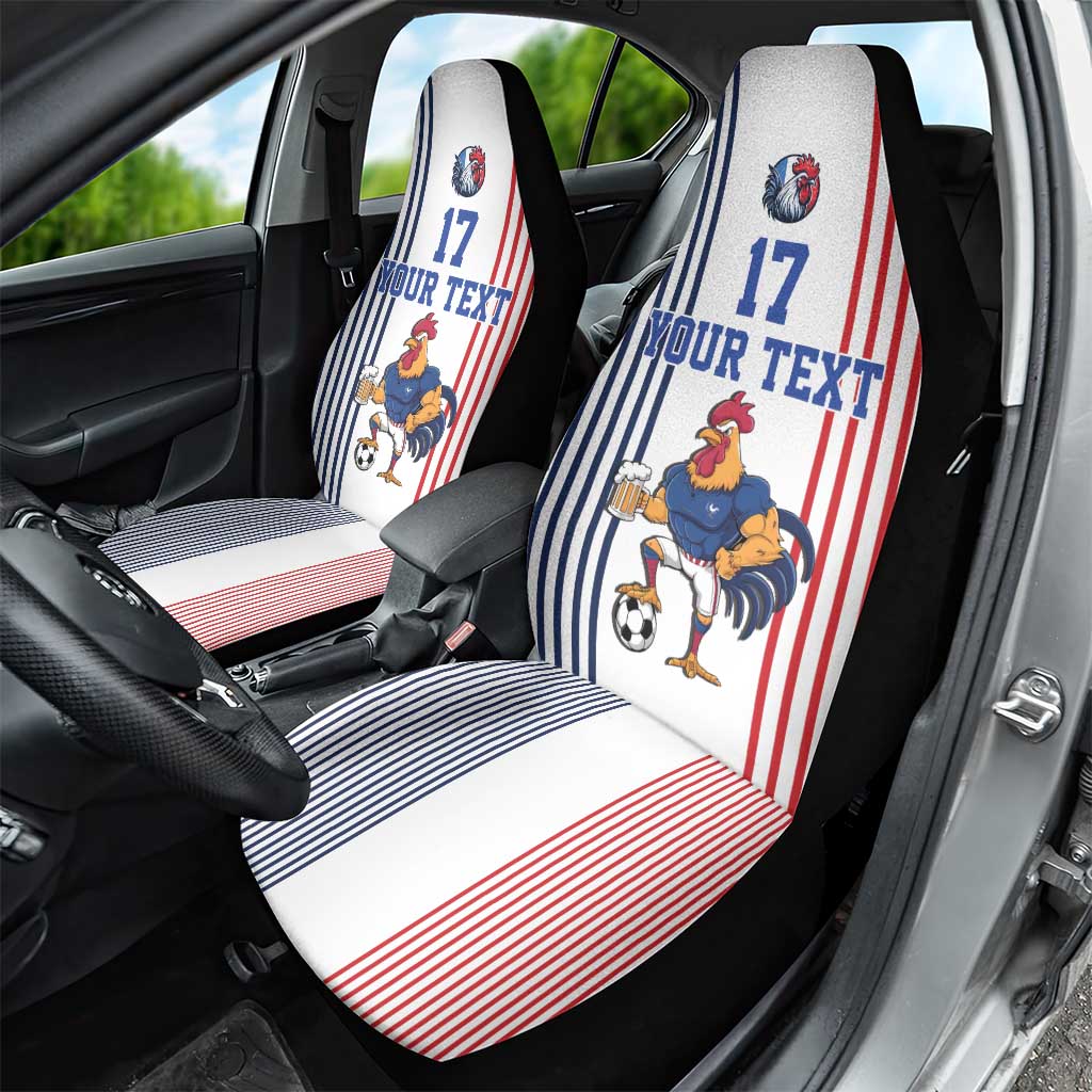 Custom France Football Car Seat Cover White Gallic Rooster Mascot