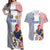Custom France Football Couples Matching Off Shoulder Maxi Dress and Hawaiian Shirt White Gallic Rooster Mascot