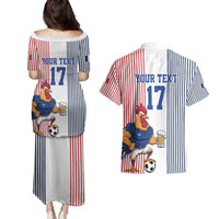Custom France Football Couples Matching Puletasi and Hawaiian Shirt White Gallic Rooster Mascot