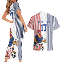 Custom France Football Couples Matching Short Sleeve Bodycon Dress and Hawaiian Shirt White Gallic Rooster Mascot