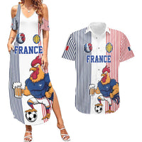 Custom France Football Couples Matching Summer Maxi Dress and Hawaiian Shirt White Gallic Rooster Mascot