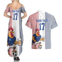Custom France Football Couples Matching Summer Maxi Dress and Hawaiian Shirt White Gallic Rooster Mascot