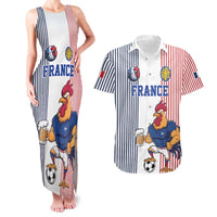 Custom France Football Couples Matching Tank Maxi Dress and Hawaiian Shirt White Gallic Rooster Mascot