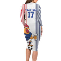 Custom France Football Family Matching Long Sleeve Bodycon Dress and Hawaiian Shirt White Gallic Rooster Mascot