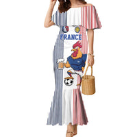 Custom France Football Family Matching Mermaid Dress and Hawaiian Shirt White Gallic Rooster Mascot