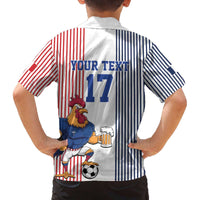 Custom France Football Family Matching Off The Shoulder Long Sleeve Dress and Hawaiian Shirt White Gallic Rooster Mascot