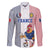 Custom France Football Family Matching Off The Shoulder Long Sleeve Dress and Hawaiian Shirt White Gallic Rooster Mascot