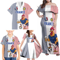 Custom France Football Family Matching Off Shoulder Maxi Dress and Hawaiian Shirt White Gallic Rooster Mascot