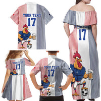 Custom France Football Family Matching Off Shoulder Maxi Dress and Hawaiian Shirt White Gallic Rooster Mascot