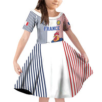 Custom France Football Family Matching Off Shoulder Short Dress and Hawaiian Shirt White Gallic Rooster Mascot