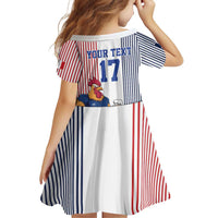 Custom France Football Family Matching Off Shoulder Short Dress and Hawaiian Shirt White Gallic Rooster Mascot