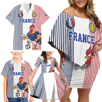 Custom France Football Family Matching Off Shoulder Short Dress and Hawaiian Shirt White Gallic Rooster Mascot