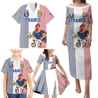 Custom France Football Family Matching Puletasi and Hawaiian Shirt White Gallic Rooster Mascot