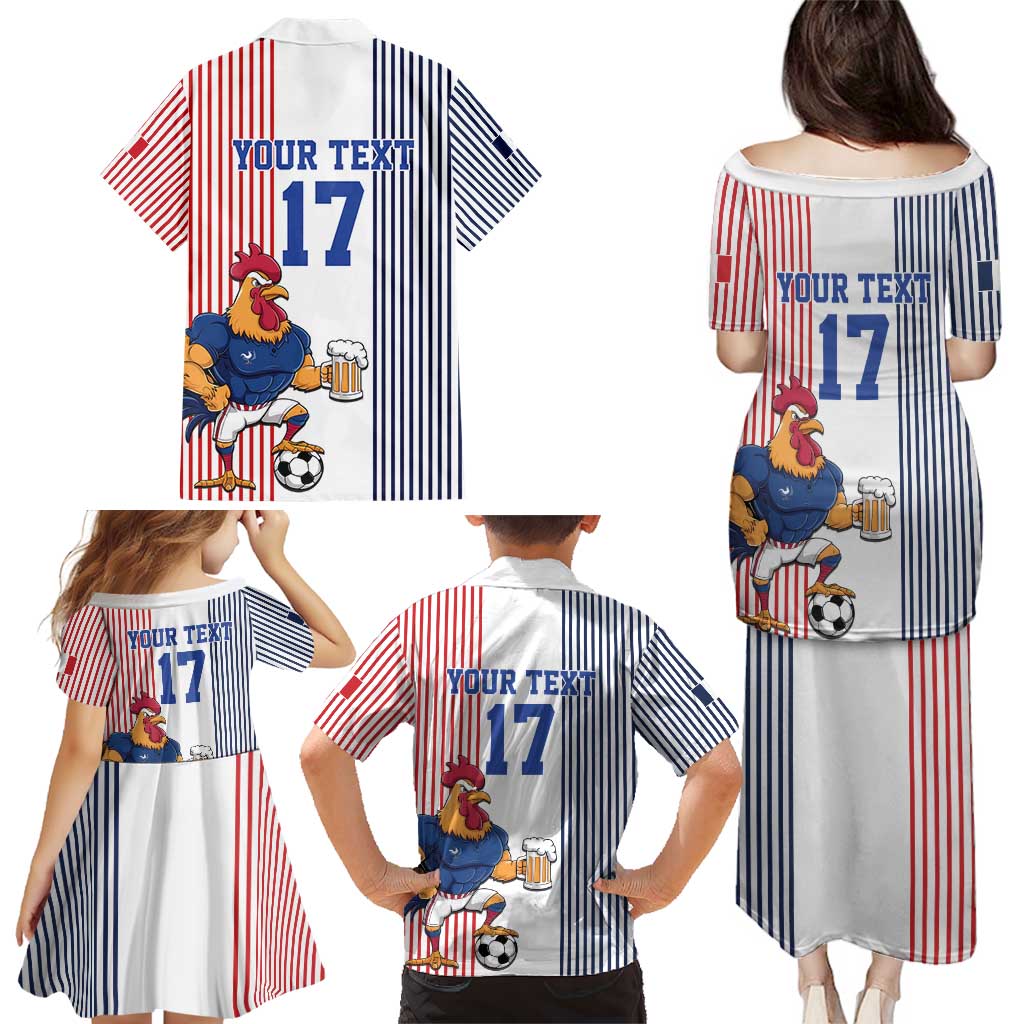 Custom France Football Family Matching Puletasi and Hawaiian Shirt White Gallic Rooster Mascot
