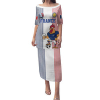 Custom France Football Family Matching Puletasi and Hawaiian Shirt White Gallic Rooster Mascot
