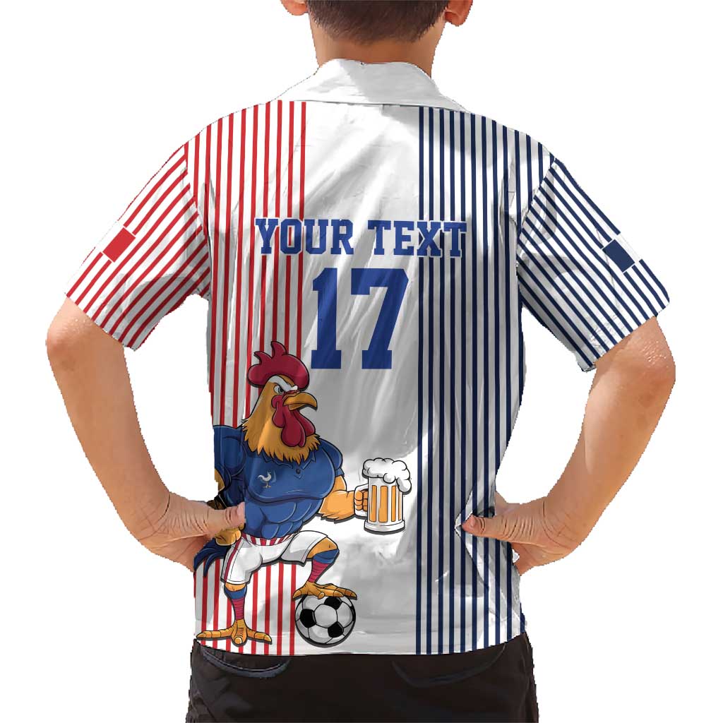 Custom France Football Family Matching Short Sleeve Bodycon Dress and Hawaiian Shirt White Gallic Rooster Mascot
