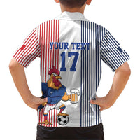 Custom France Football Family Matching Short Sleeve Bodycon Dress and Hawaiian Shirt White Gallic Rooster Mascot