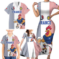 Custom France Football Family Matching Short Sleeve Bodycon Dress and Hawaiian Shirt White Gallic Rooster Mascot