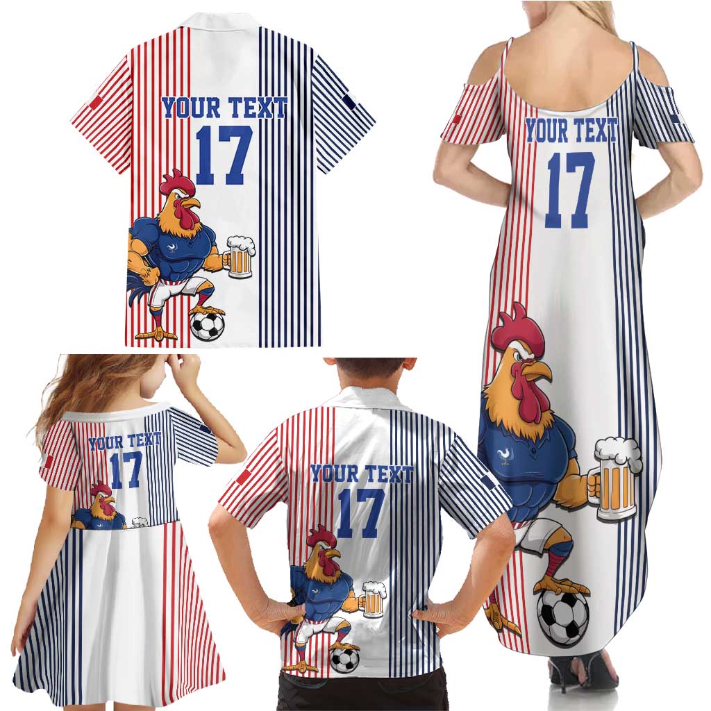Custom France Football Family Matching Summer Maxi Dress and Hawaiian Shirt White Gallic Rooster Mascot