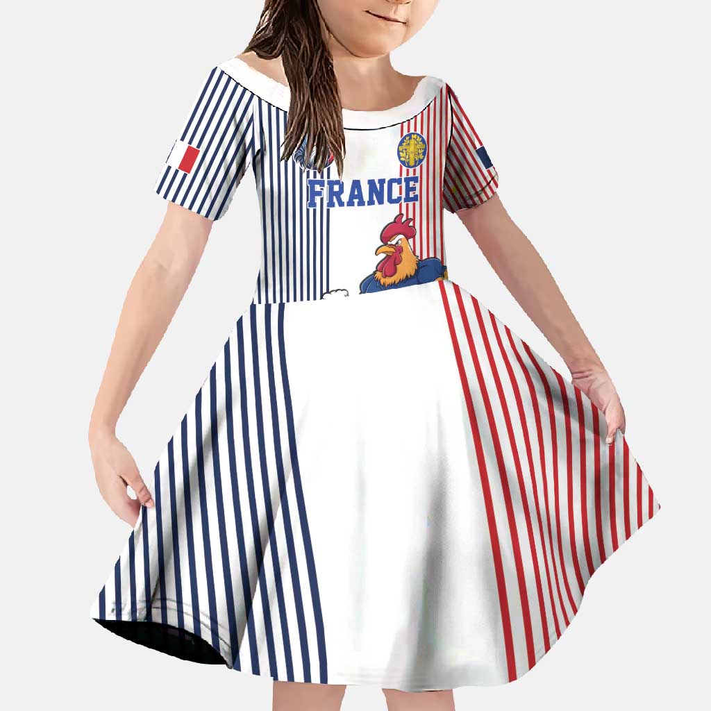 Custom France Football Family Matching Tank Maxi Dress and Hawaiian Shirt White Gallic Rooster Mascot