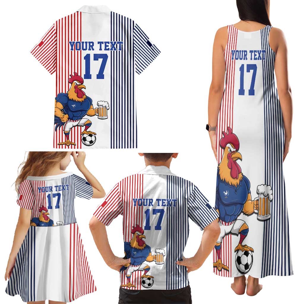 Custom France Football Family Matching Tank Maxi Dress and Hawaiian Shirt White Gallic Rooster Mascot