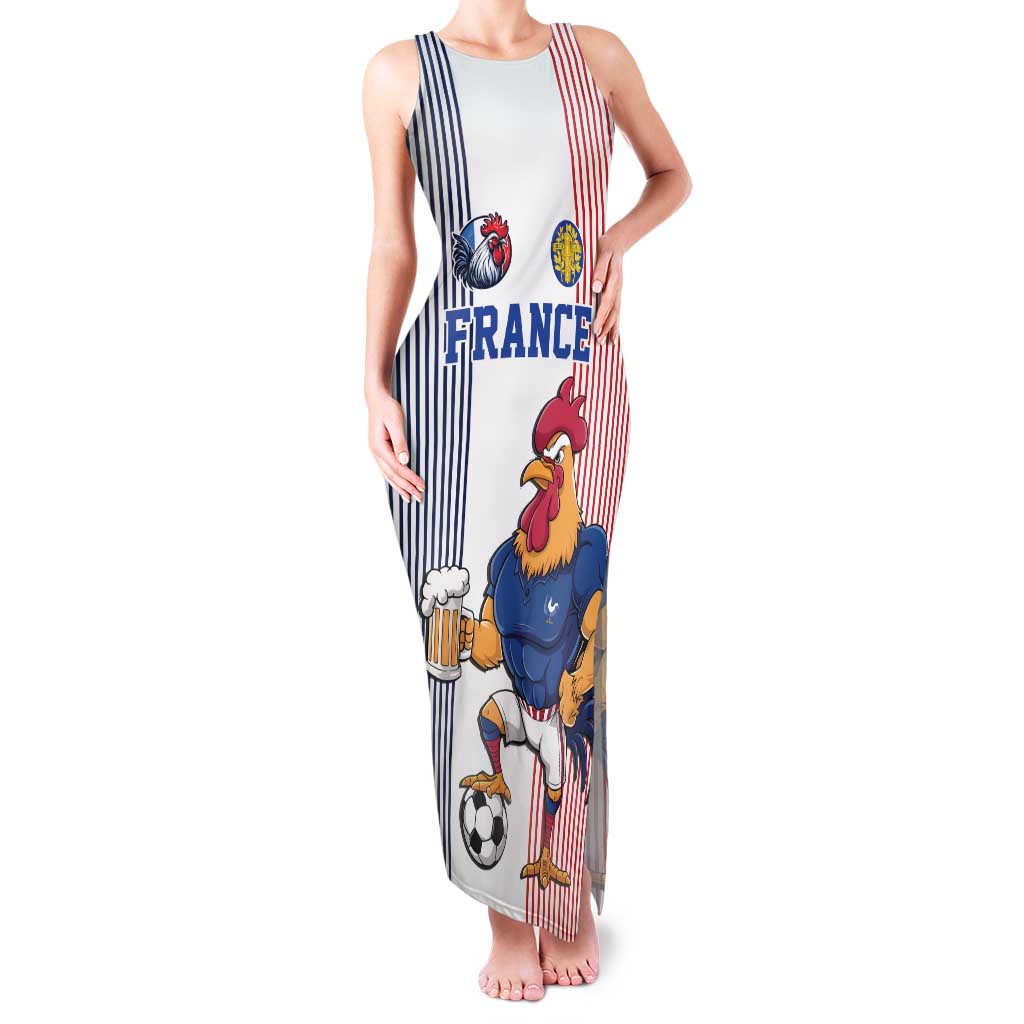 Custom France Football Family Matching Tank Maxi Dress and Hawaiian Shirt White Gallic Rooster Mascot