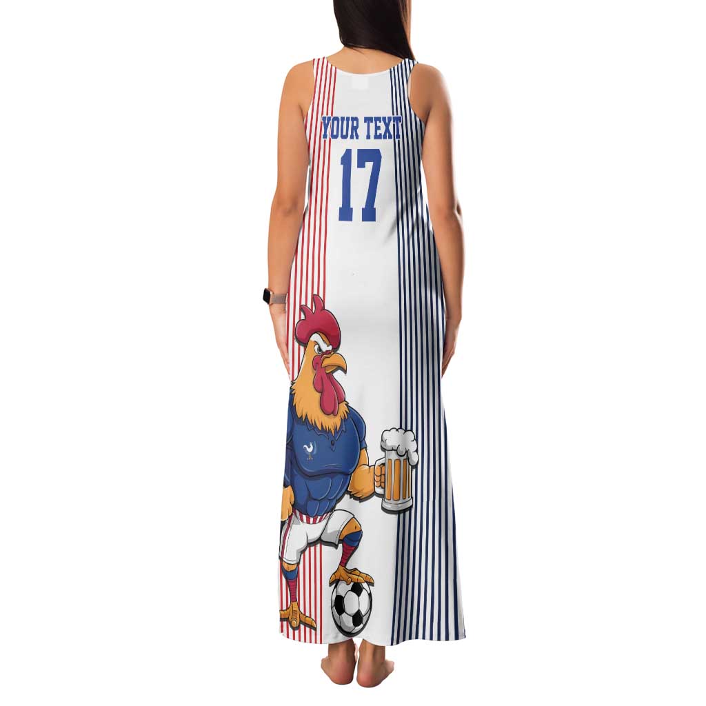 Custom France Football Family Matching Tank Maxi Dress and Hawaiian Shirt White Gallic Rooster Mascot