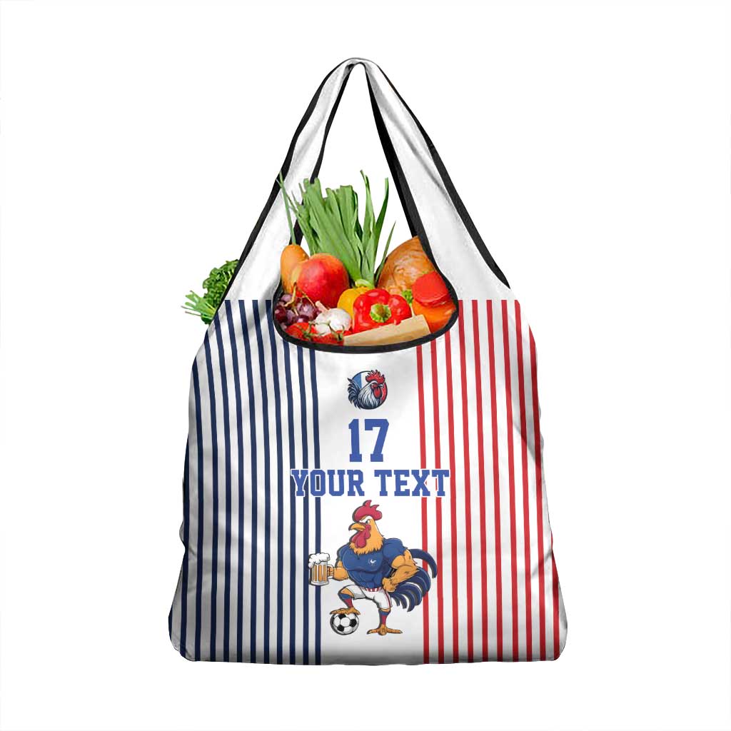 Custom France Football Grocery Bag White Gallic Rooster Mascot