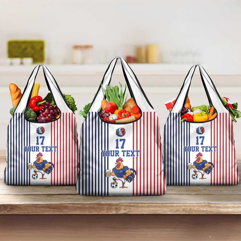 Custom France Football Grocery Bag White Gallic Rooster Mascot