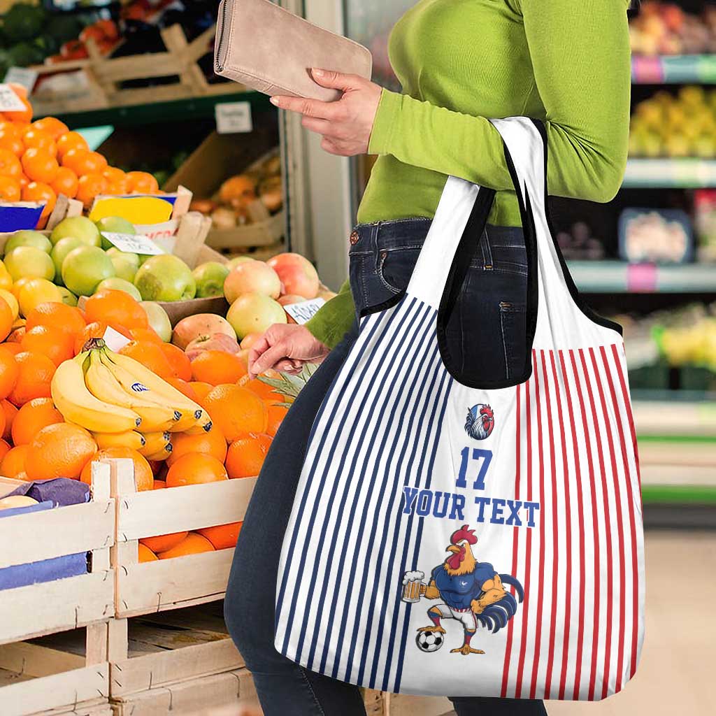 Custom France Football Grocery Bag White Gallic Rooster Mascot