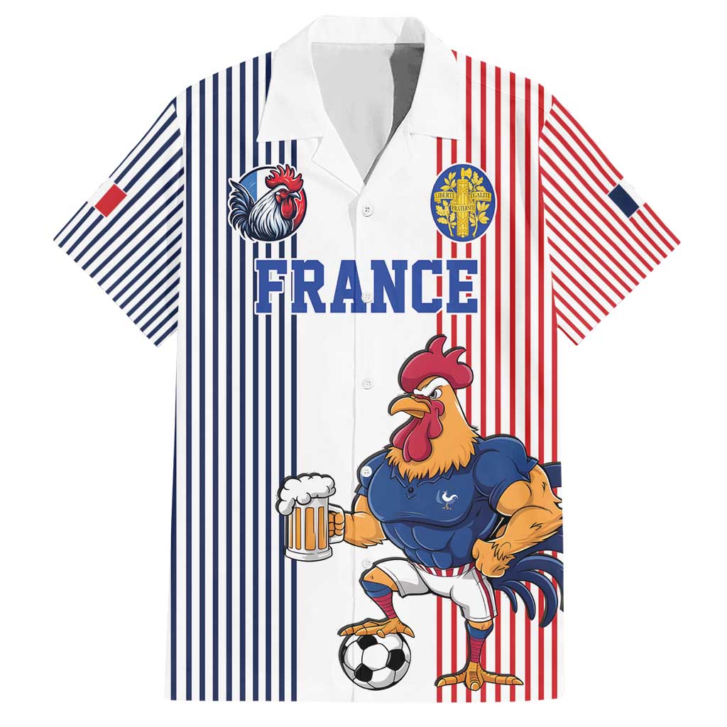Custom France Football Hawaiian Shirt White Gallic Rooster Mascot