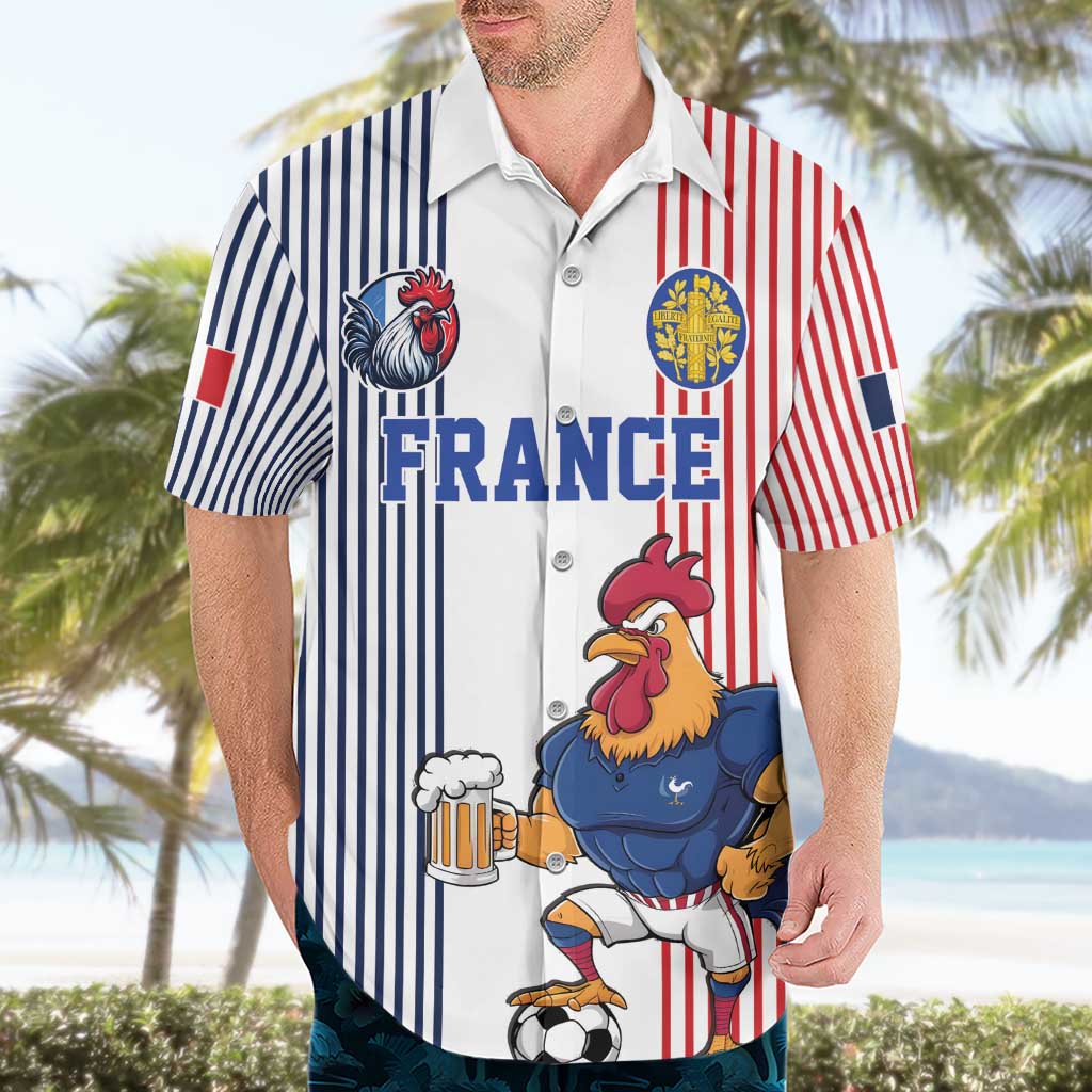 Custom France Football Hawaiian Shirt White Gallic Rooster Mascot
