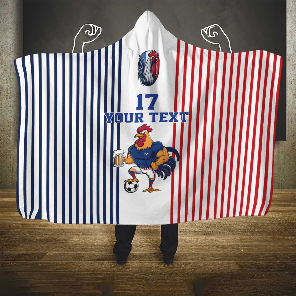 Custom France Football Hooded Blanket White Gallic Rooster Mascot