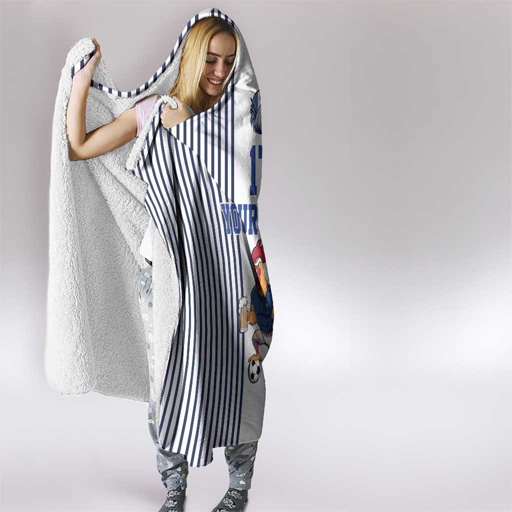 Custom France Football Hooded Blanket White Gallic Rooster Mascot