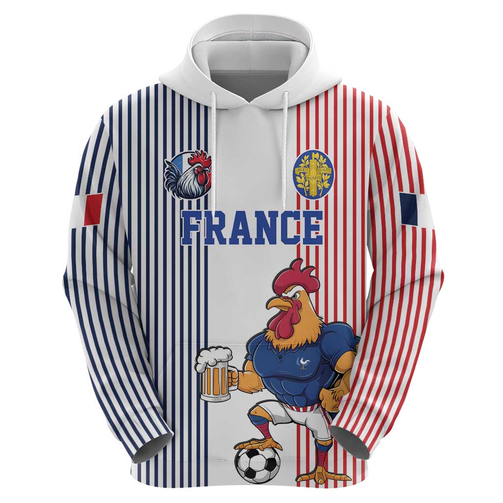 Custom France Football Hoodie White Gallic Rooster Mascot