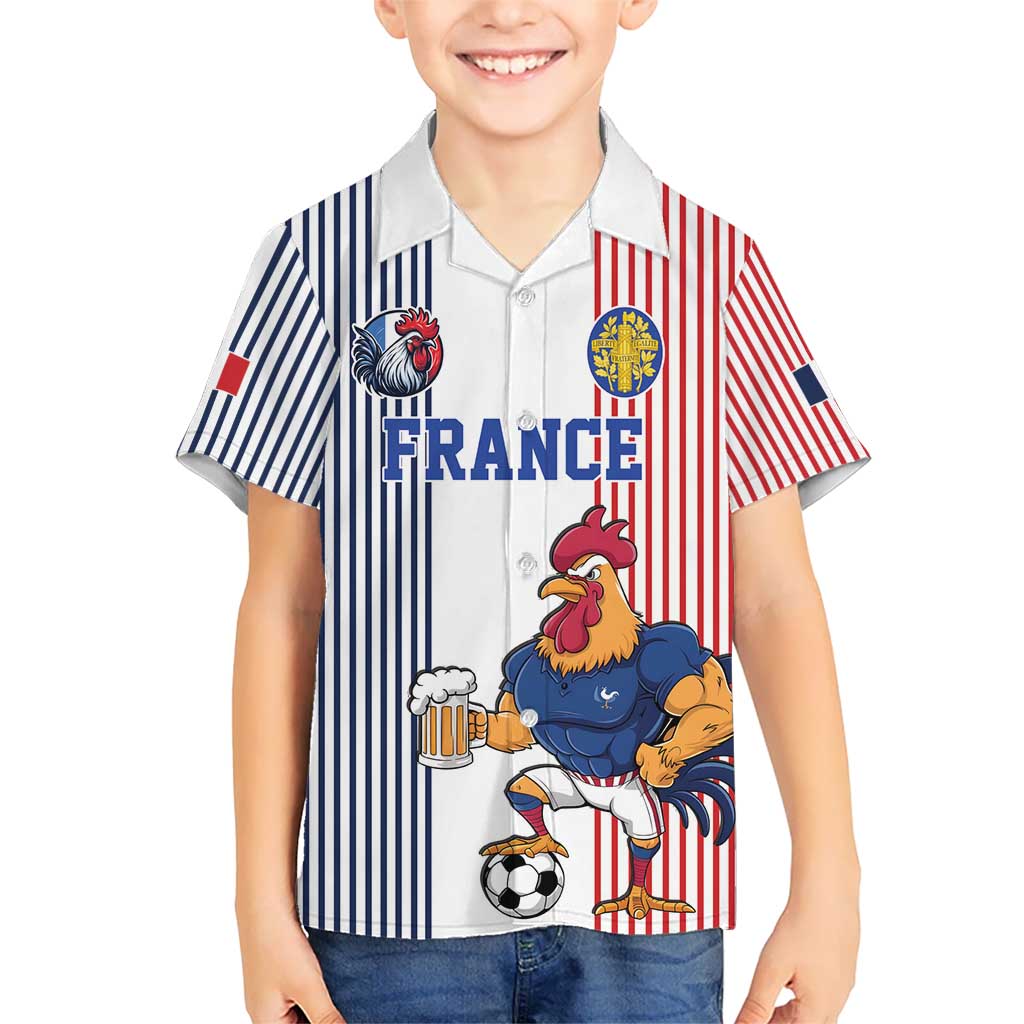 Custom France Football Kid Hawaiian Shirt White Gallic Rooster Mascot
