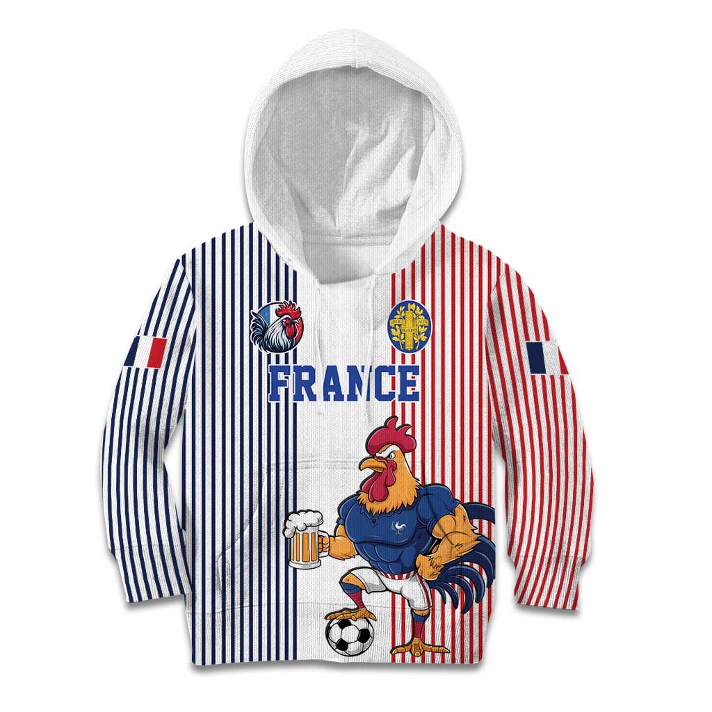 Custom France Football Kid Hoodie White Gallic Rooster Mascot