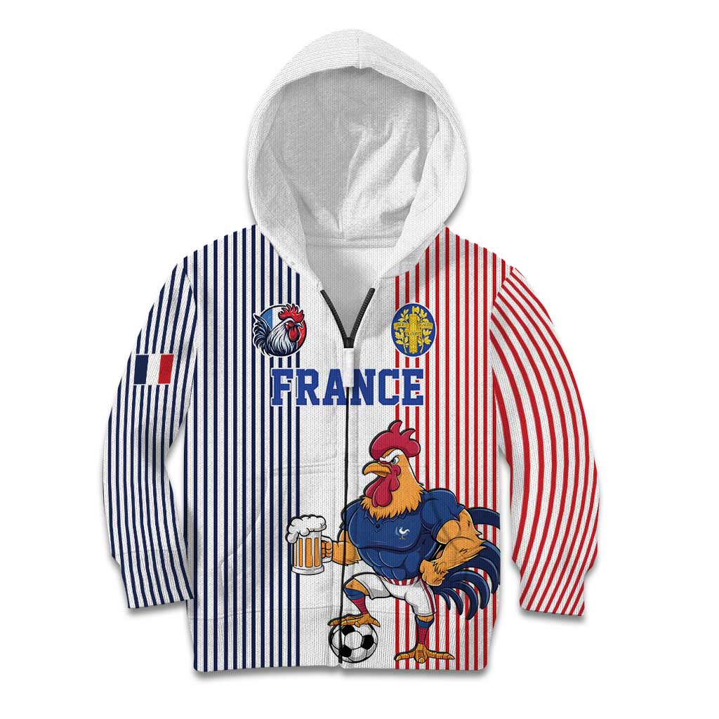 Custom France Football Kid Hoodie White Gallic Rooster Mascot