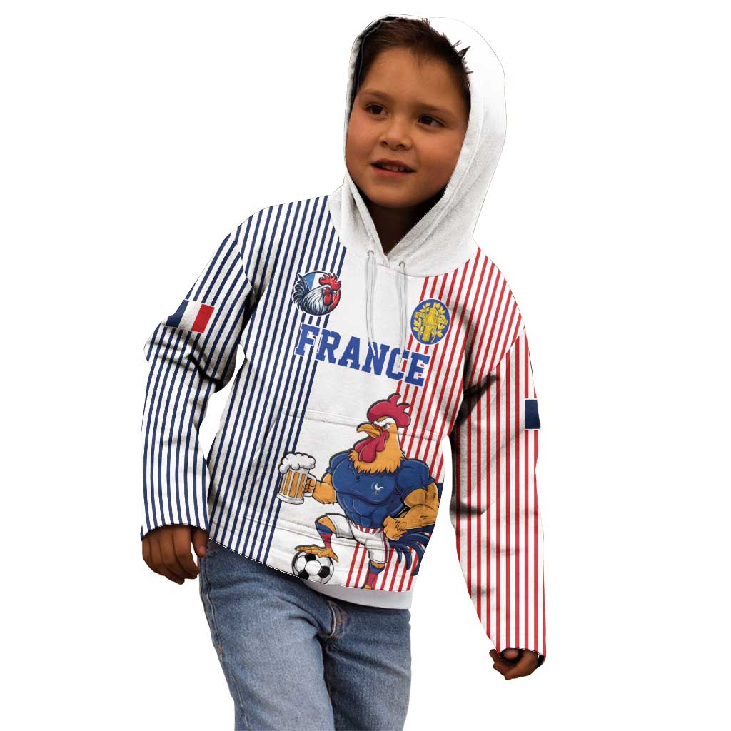 Custom France Football Kid Hoodie White Gallic Rooster Mascot