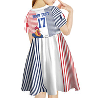 Custom France Football Kid Short Sleeve Dress White Gallic Rooster Mascot