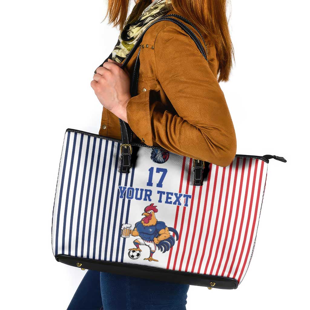 Custom France Football Leather Tote Bag White Gallic Rooster Mascot