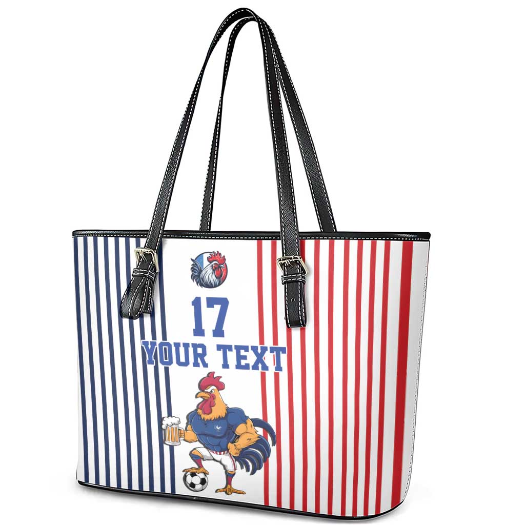 Custom France Football Leather Tote Bag White Gallic Rooster Mascot