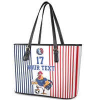 Custom France Football Leather Tote Bag White Gallic Rooster Mascot