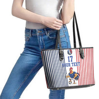 Custom France Football Leather Tote Bag White Gallic Rooster Mascot