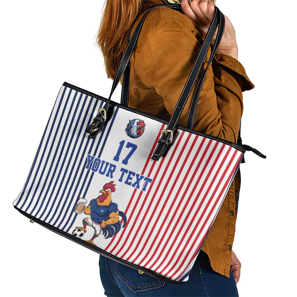 Custom France Football Leather Tote Bag White Gallic Rooster Mascot