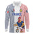 Custom France Football Long Sleeve Polo Shirt White Gallic Rooster Mascot