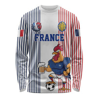 Custom France Football Long Sleeve Shirt White Gallic Rooster Mascot