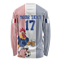 Custom France Football Long Sleeve Shirt White Gallic Rooster Mascot