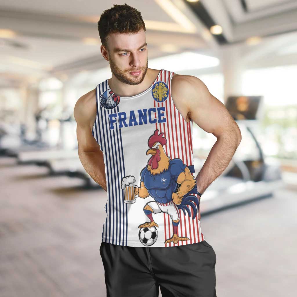 Custom France Football Men Tank Top White Gallic Rooster Mascot