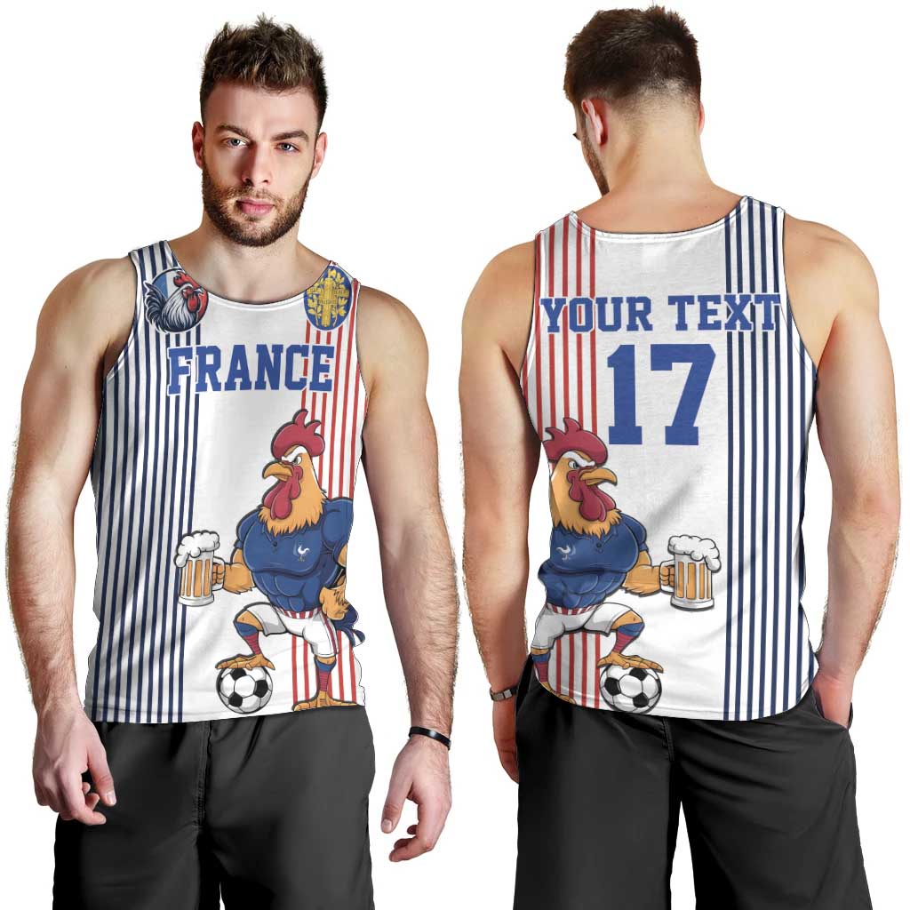 Custom France Football Men Tank Top White Gallic Rooster Mascot